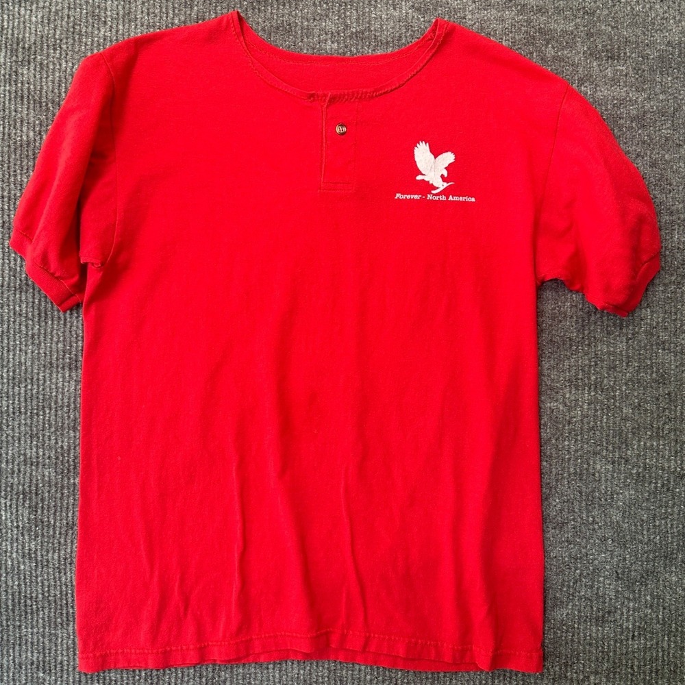 Unbranded Forever North America Henley Large Red Graphic Eagle Flag Cotton